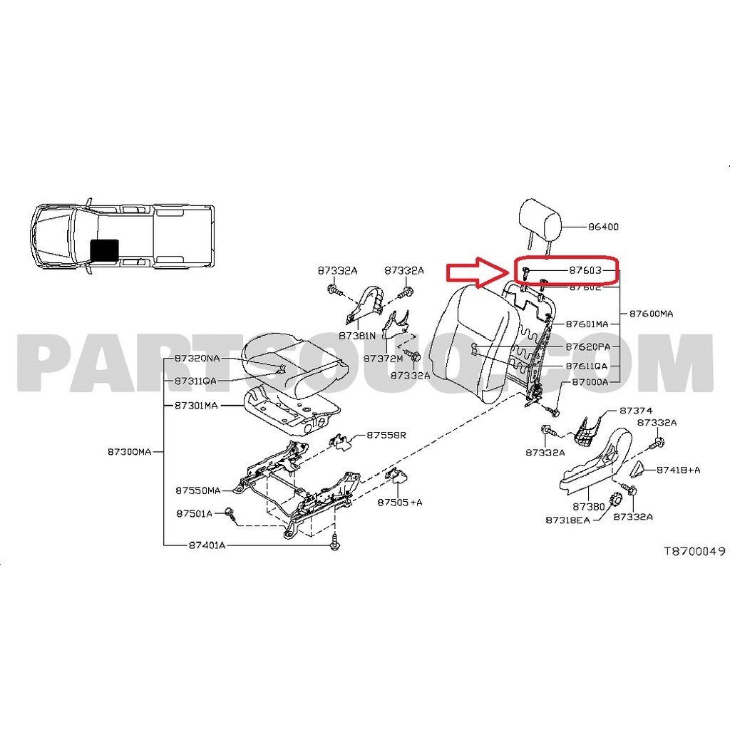 Pino guia encosto de cabeça Nissan Frontier 87603JR00B