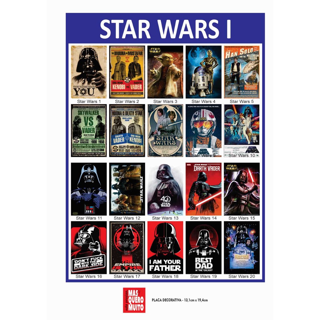 STAR WARS DARTH VADER 01 a 40 Placa decorativa Geek Quadro