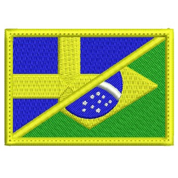 Patch bordado bandeira Suécia e Brasil com carrapicho, para costurar ou termocolante