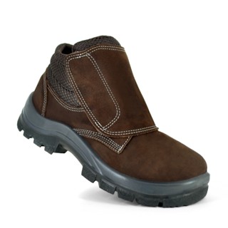 Bota Botina Nobuck Velcro Marrom Segurança Bico PVC Couro EPI CA Palmilhado Escritório Trabalho Obra
