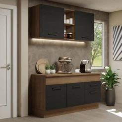 Armário de Cozinha Compacta 150cm Rustic/Preto Agata Madesa 01