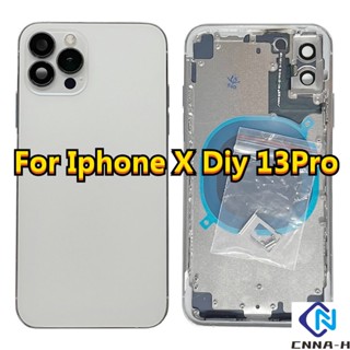 Para Iphone X Like 13Pro Carcaça Traseira De Bricolage X A 13 Pro 14Pro Aço Inoxidável Estrutura Do Chassi Médio Peças Da Porta Bateria