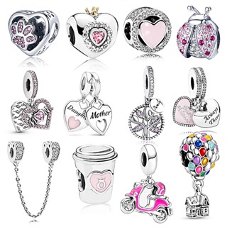 P Pingente De Charme Berloque Amuletos Da Série MOM Amor De Prata 925 Coração Rosa