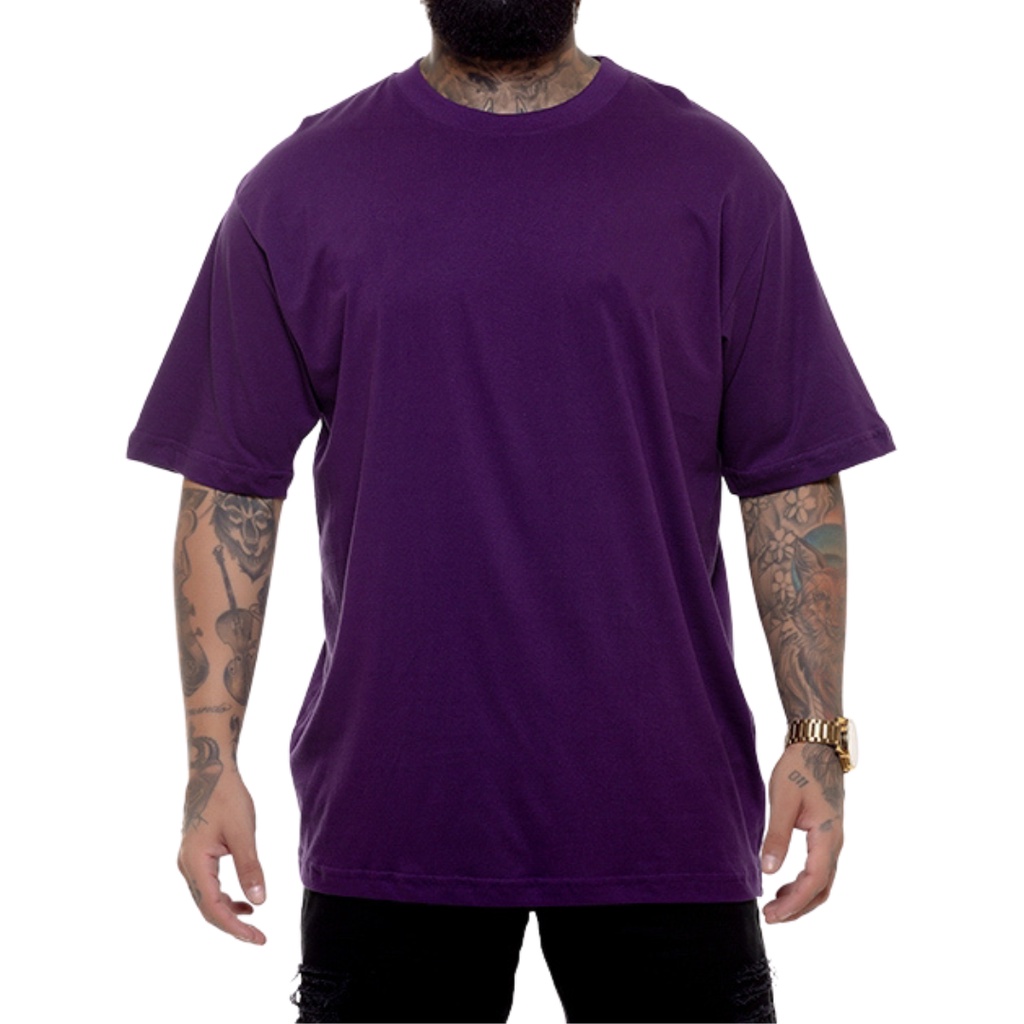 Camiseta Camisa Premium Streetwear Masculina Lisa Roxa 100% Algodão Fio 30.1 Penteado Camiseta Oversized Camisa Masculina Oversized