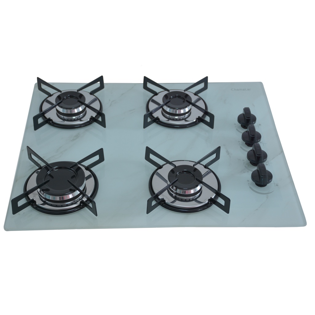 Fogão Cooktop Premium Gás 4 Bocas Ultra Chama 127v/220v Marmorizado Branco