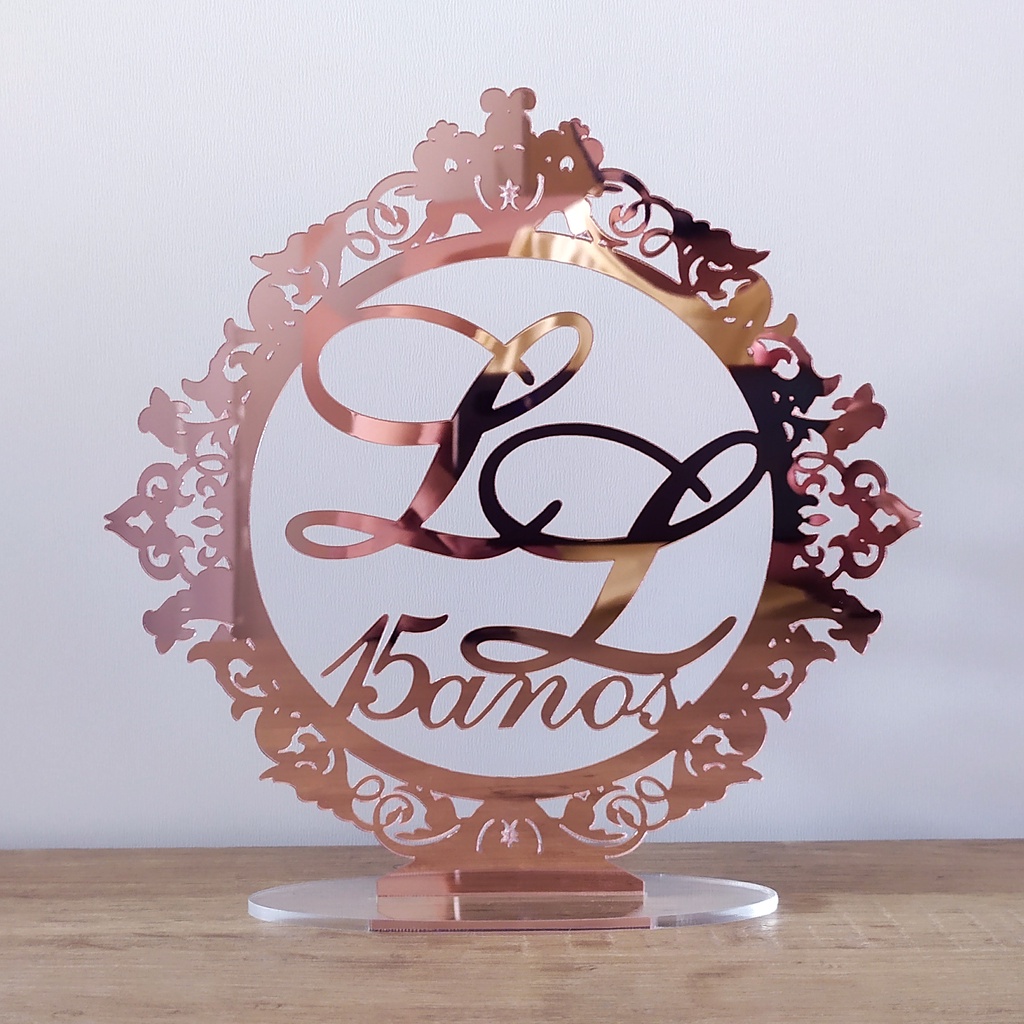 Topo de Bolo Personalizado em Acrílico Espelhado 15x15 em Oferta na Shopee