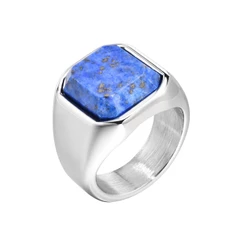 Vnox Elegante Anéis De Sinais De Pedra Natural Quadrada Para Homens , Anel De Dedo De Metal De Aço Inoxidável Jóias De Presente Festa