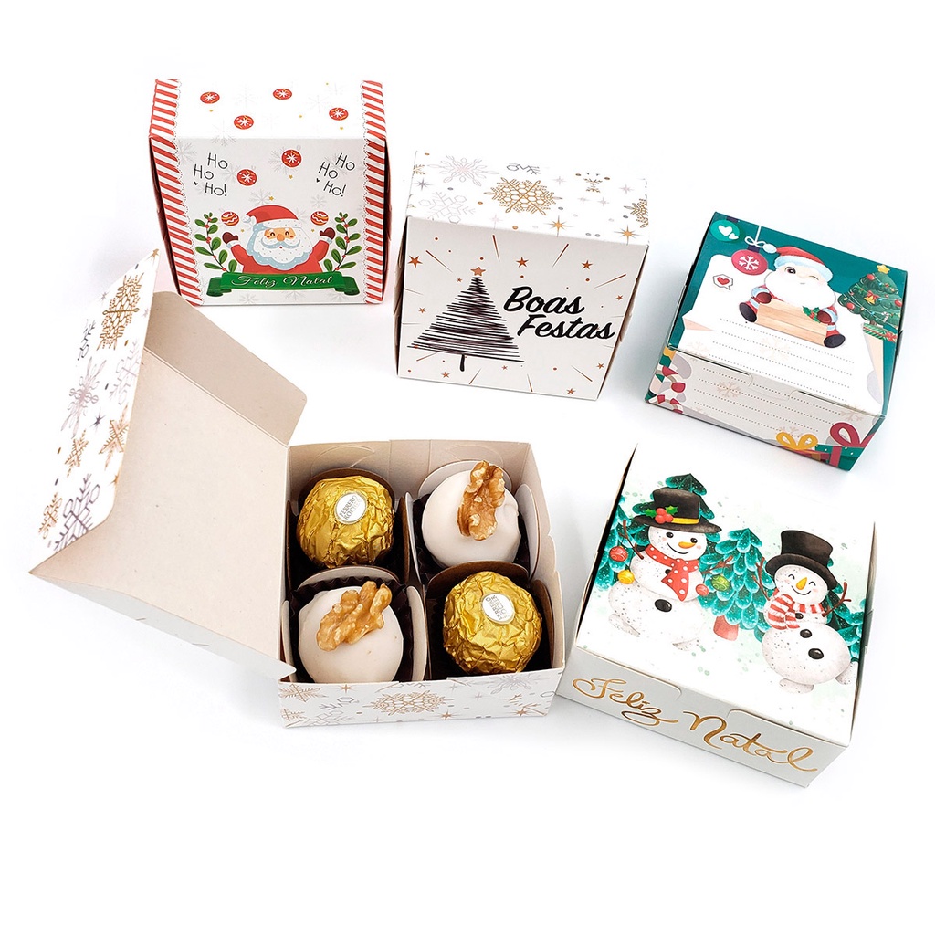 Caixas de Natal para 4 doces, bombom, lembrancinhas, trufas, sabonetes...  8,5x8,5x3,5cm | Shopee Brasil