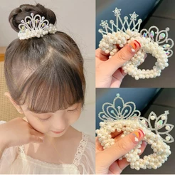 Moda Princesa Coroa Hairtie Crianças Pérola Branca Cocar Bonito Menina Borracha Acessórios Para O Cabelo