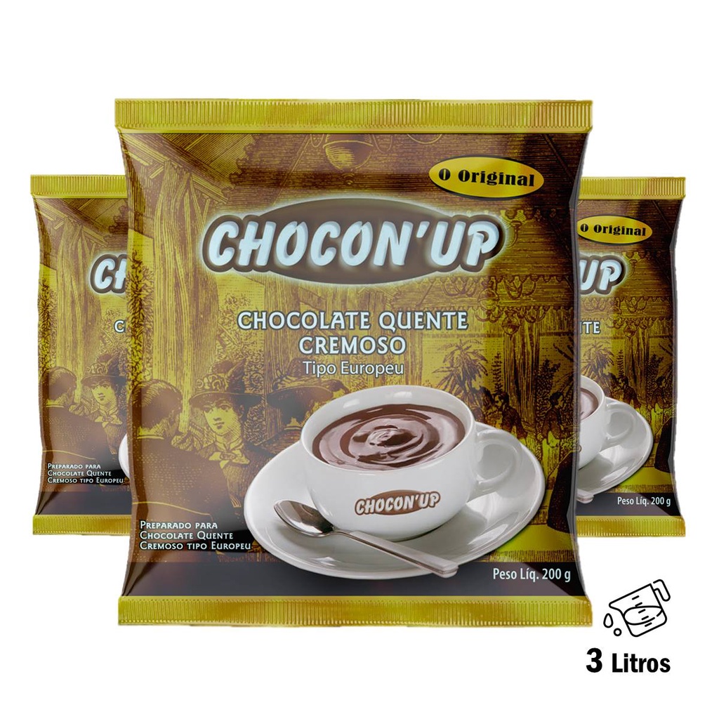 Pacote de 3 Chocolate Quente Cremoso Estilo Europeu Choconup 200g