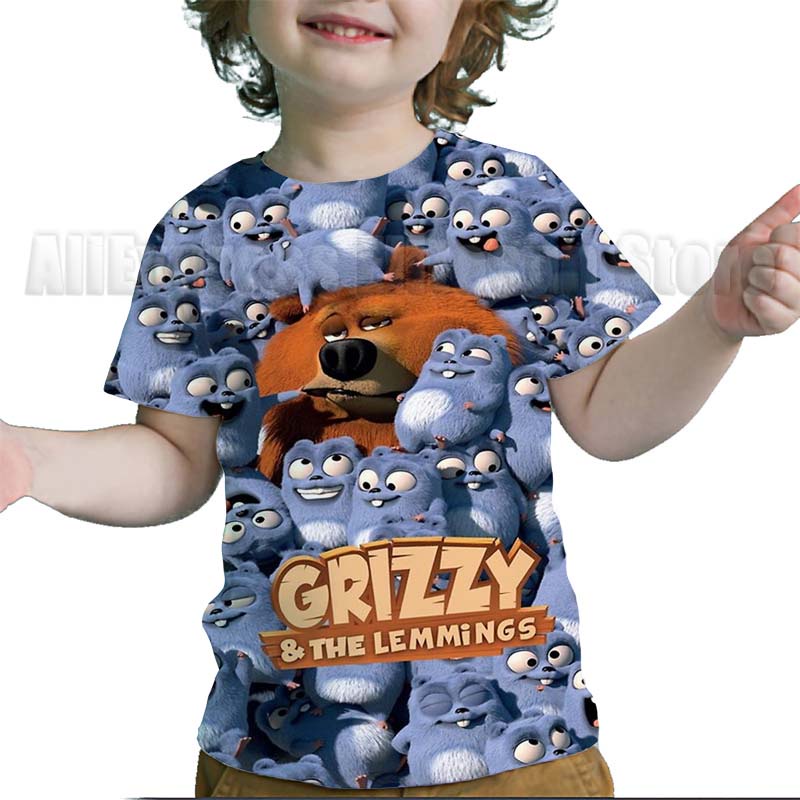 Crianças Grizzy E Os Lemmings 3D Print T-shirts Meninos Meninas Desenhos Animados Camisetas Anime — imagem 2 de 2