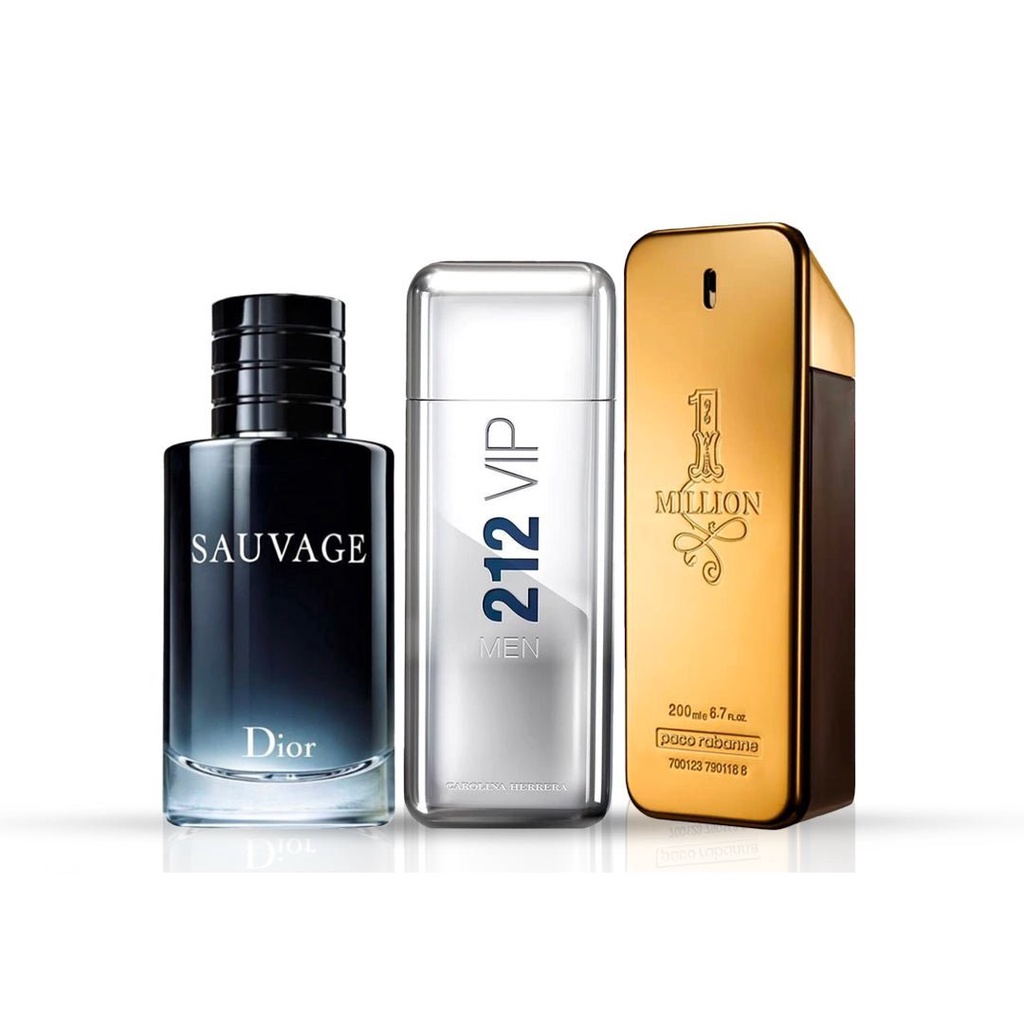 Kit 3 Perfumes Masculino - 1 Million Paco Rabanne, Sauvage Dior e 212 ...
