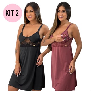 Kit 2 Camisola Amamentar Renda Saída Maternidade Pós Parto Cirurgia Click