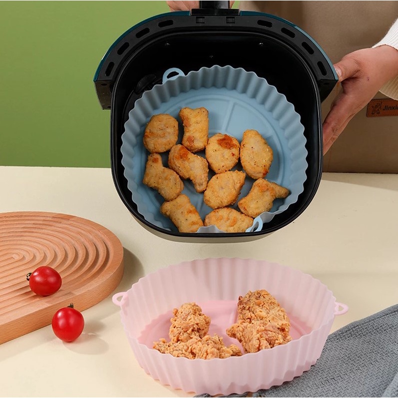 AirFryer Pegador De Ar Pote De Silicone Bandeja De Cozimento Do Forno Fritos Pizza Frango Cesta Mat Praca Rodada Substituao Grelha Pan/Forma Quadrada Parchment Substituicao Acessorios