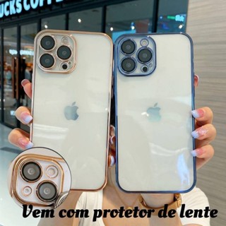 Capa Transparente Galvanizada Com Protetor da Lente Para for iPhone 14/14 Plus/14 Pro/14 Pro Max AntiPacto
