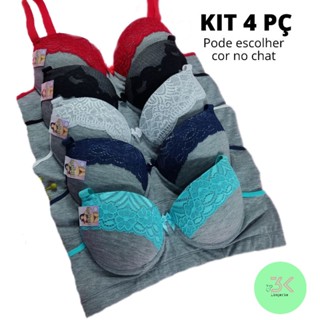 kit 4 sutiã reforçado com bojo mescla algodão alça reforçada lingerie confortável (kit 4 mesclado) em Oferta na Shopee