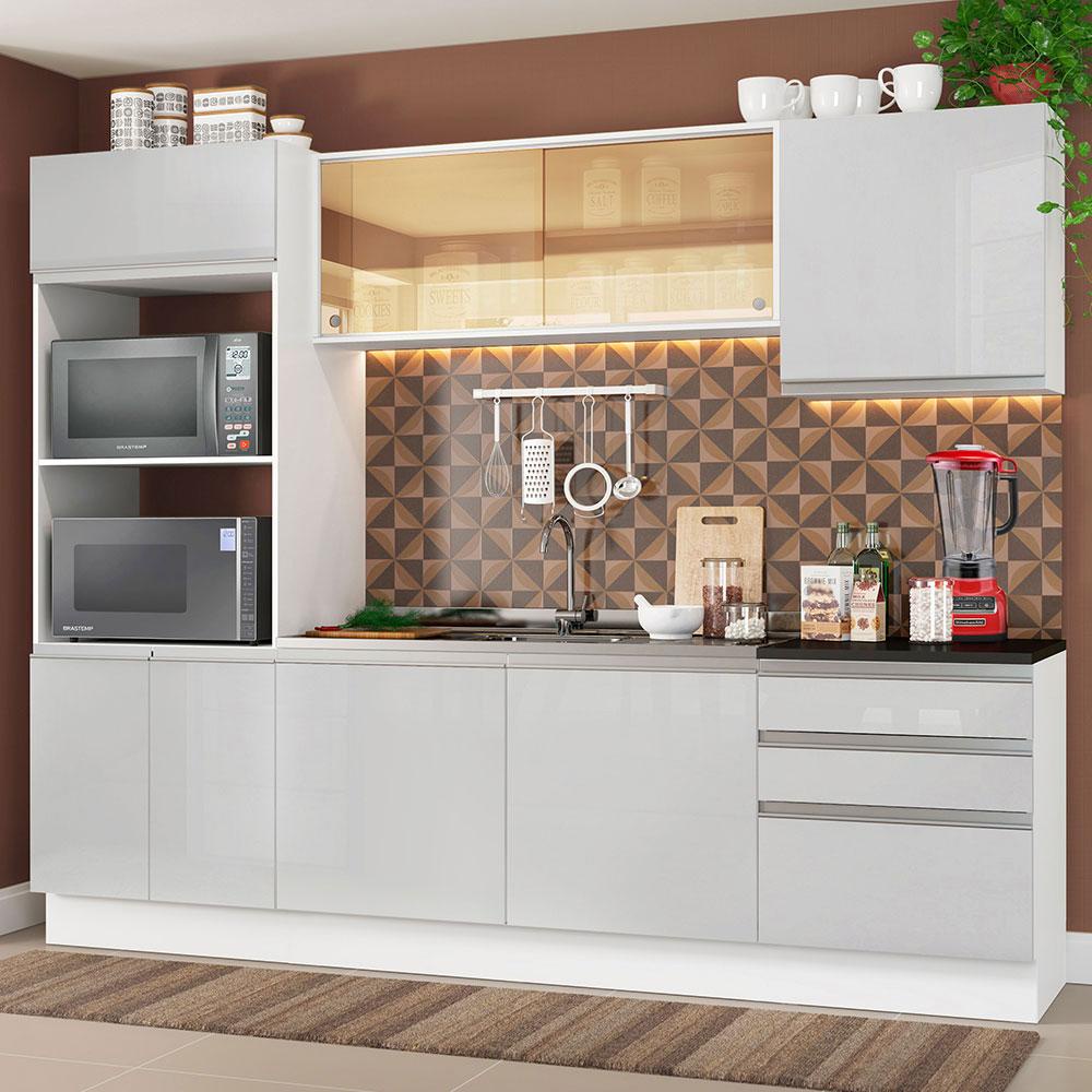 Cozinha Completa Madesa 100% MDF Acordes com Armário e Balcão Portas Branco Brilho (Sem Tampo e Pia) em Oferta na Shopee
