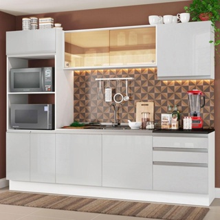 Cozinha Completa Madesa 100% MDF Acordes com Armário e Balcão Portas Branco Brilho (Sem Tampo e Pia) em Oferta na Shopee
