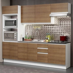 Cozinha Completa 100% MDF Madesa Acordes 250003 com Armário e Balcão - Branco/Rustic