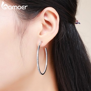 BAMOER New Collection Silver Color Luminous Clear CZ Circle Hoop Earrings for Women Fashion Earrings Jewelry Gift YIE115