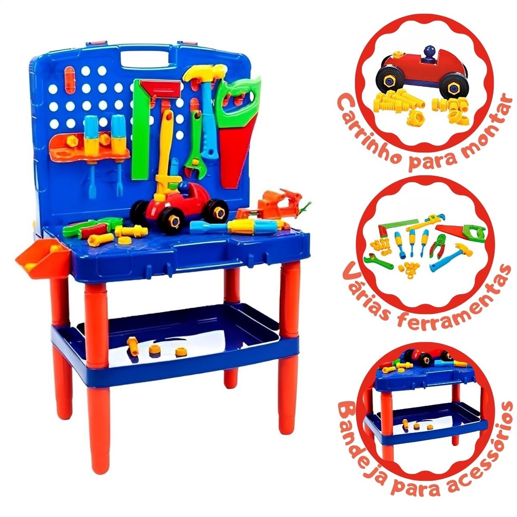 Maleta Brinquedo Bancada De Ferramentas Infantil 45 Peças Poliplac - Mom & Baby