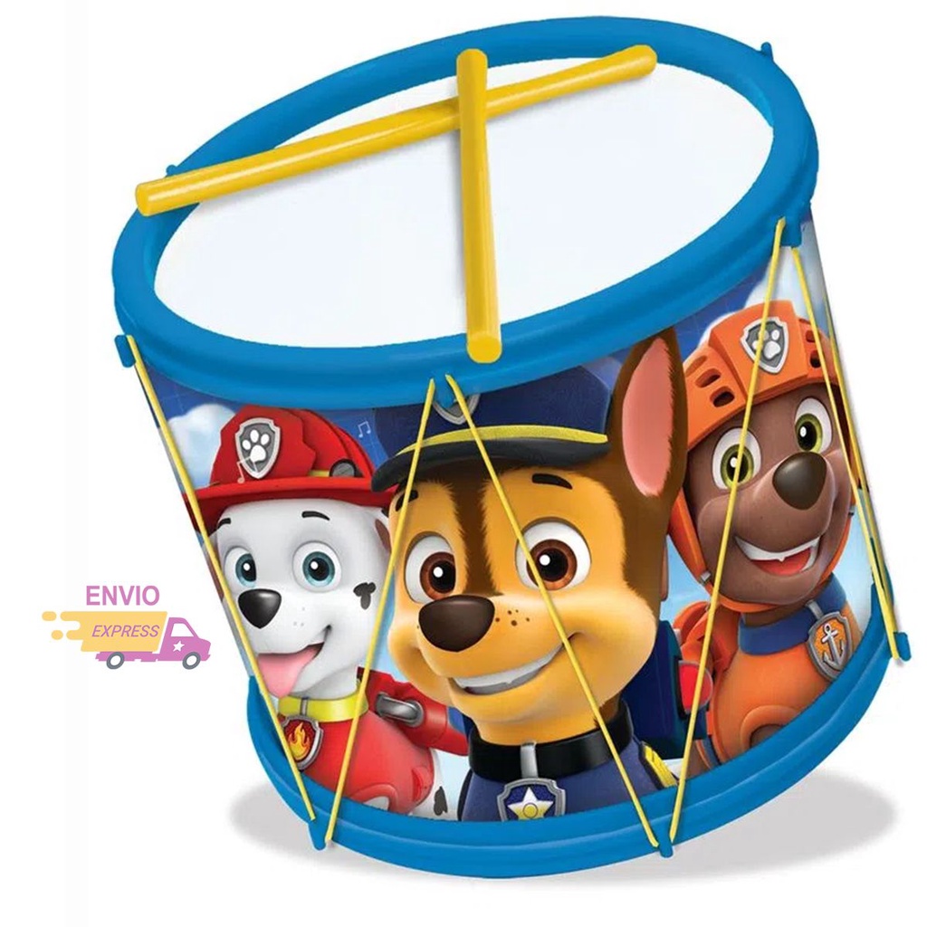 Brinquedo Bumbo Patrulha Canina com 02 Baquetas Tambor Infantil Menino e Menina Elka
