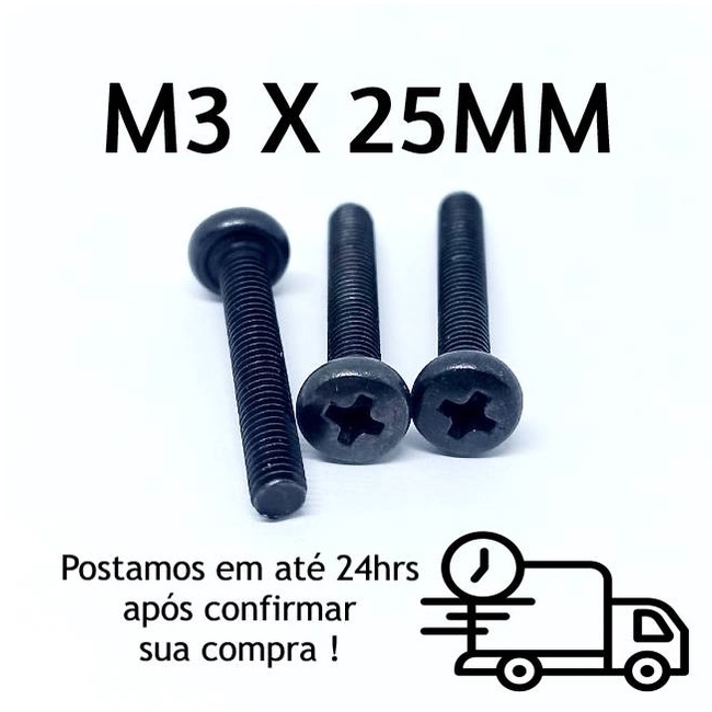 Parafuso Panela Philips M3 X 25mm Oxidado Preto 200/500 Peças