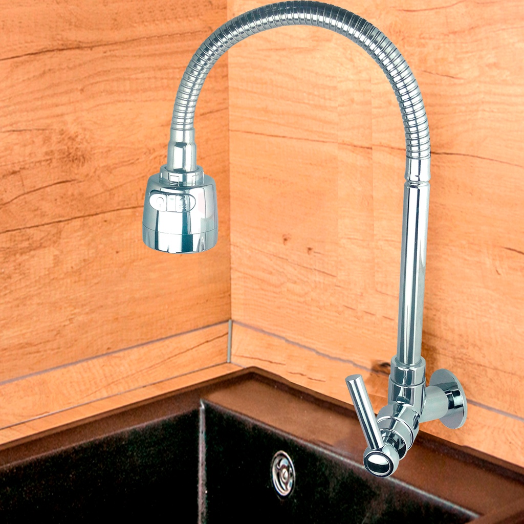 Torneira Cozinha Gourmet Parede Pia Cano Flexível 1/4 de volta C-66 Cdg. 1065-1 Inox
