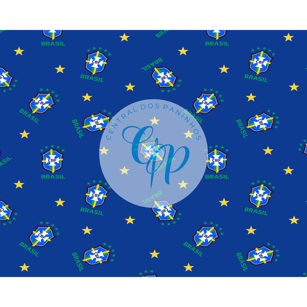 Tecido tricoline, microfibra ou gabardine - Brasil - Escudo - fundo azul - 0.50 cm
