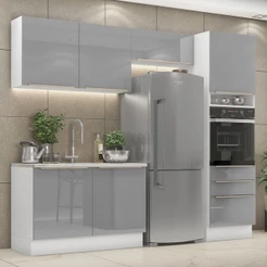 Cozinha Completa Madesa Lux 260005 com Armário e Balcão - Branco/Cinza
