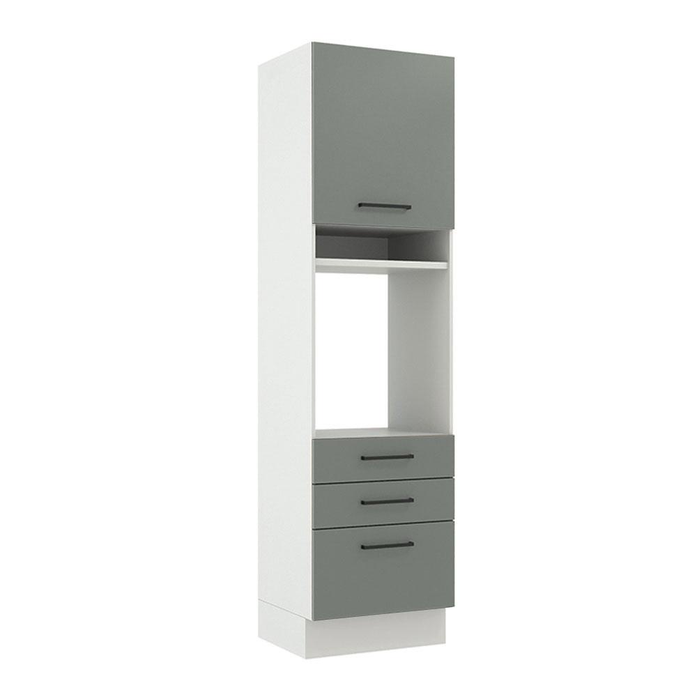 Torre Quente Armário de Cozinha 60 cm 1 Porta 3 Gavetas Branco/Cinza Agata Madesa - Home & Living