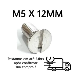 Parafuso M5 x 12mm Cabeça Chata Fenda Inox
