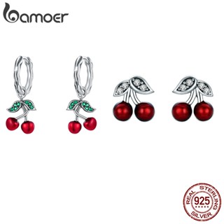 Brincos Bamoer 925 Prata Estampa De Cerejeira Pinos De Orelha Moda Joias Para Mulheres Presente Meninas SCE905