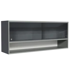 Armário de Cozinha Aéreo 2 Portas de Correr de Vidro Neutral e 1 Nicho Cinza Nice Madesa