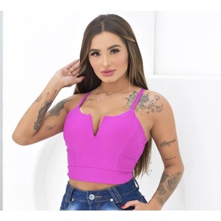 Cropped alcinha feminino Cropeed  decote V