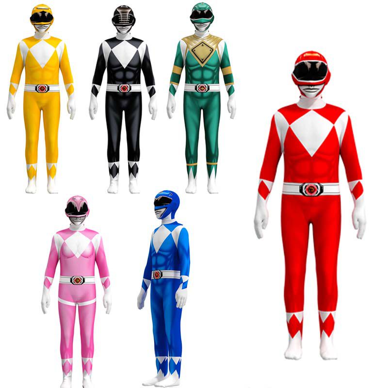 Power Rangers Jumpsuit Cosplay Costume Kids Adult Fancy Dress Party Superhero