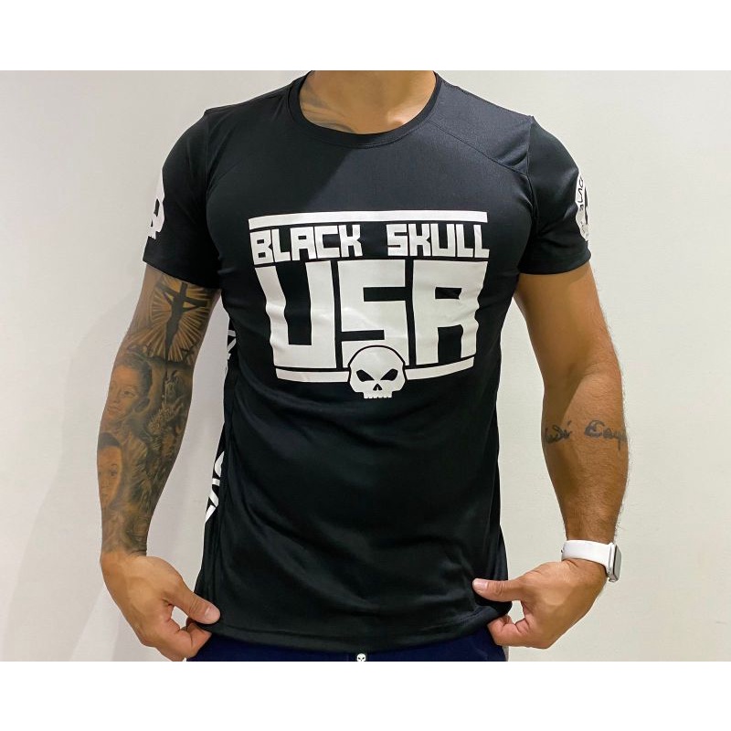 Camiseta Black Skull Usa Para Treino Academia fitnes Escorrega o Preço