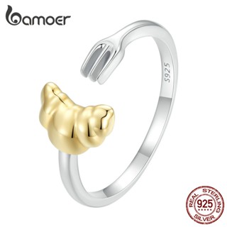 Bamoer 925 Prata Croissant Abertura Anel Moda Joalheria Para Casais Mulheres Estudantes