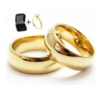 Par Aliança 6mm de Casamento noivado  Banho Moeda Antiga Tradicional 6mm Original + Solitário COD-15