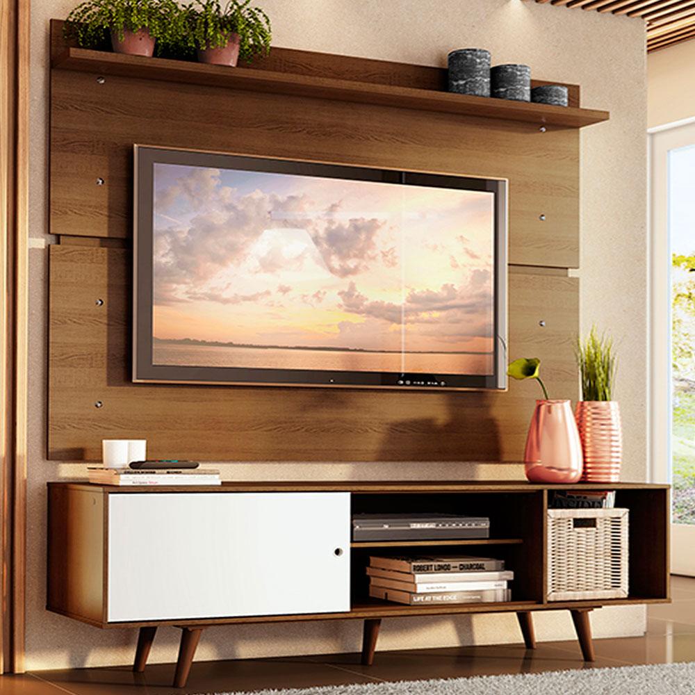 Rack Madesa Dubai e Painel para TV até 65 Polegadas com Pés - Rustic/Branco 6E5Z - Home & Living