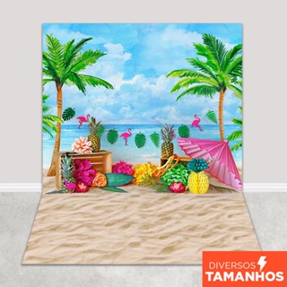 Fundo Fotográfico Verão Flamingos Em Tecido FFP-140