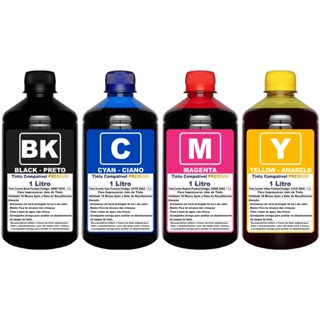 Kit 4 Litros Tinta Compatível Impressoras Epson L3150 L3250 L3210 L3110 L1250 L5190 L5290 Refil 544 Premium