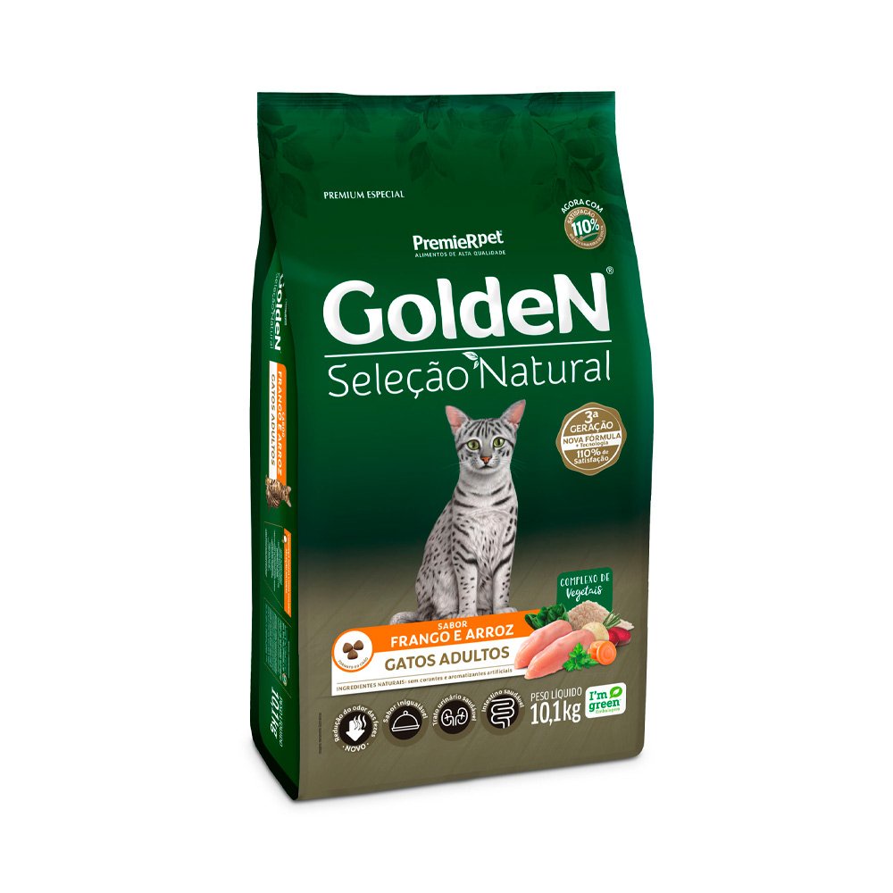 Ração Golden Seleção Natural Gatos Adultos Frango e Arroz 10,1kg - Pets