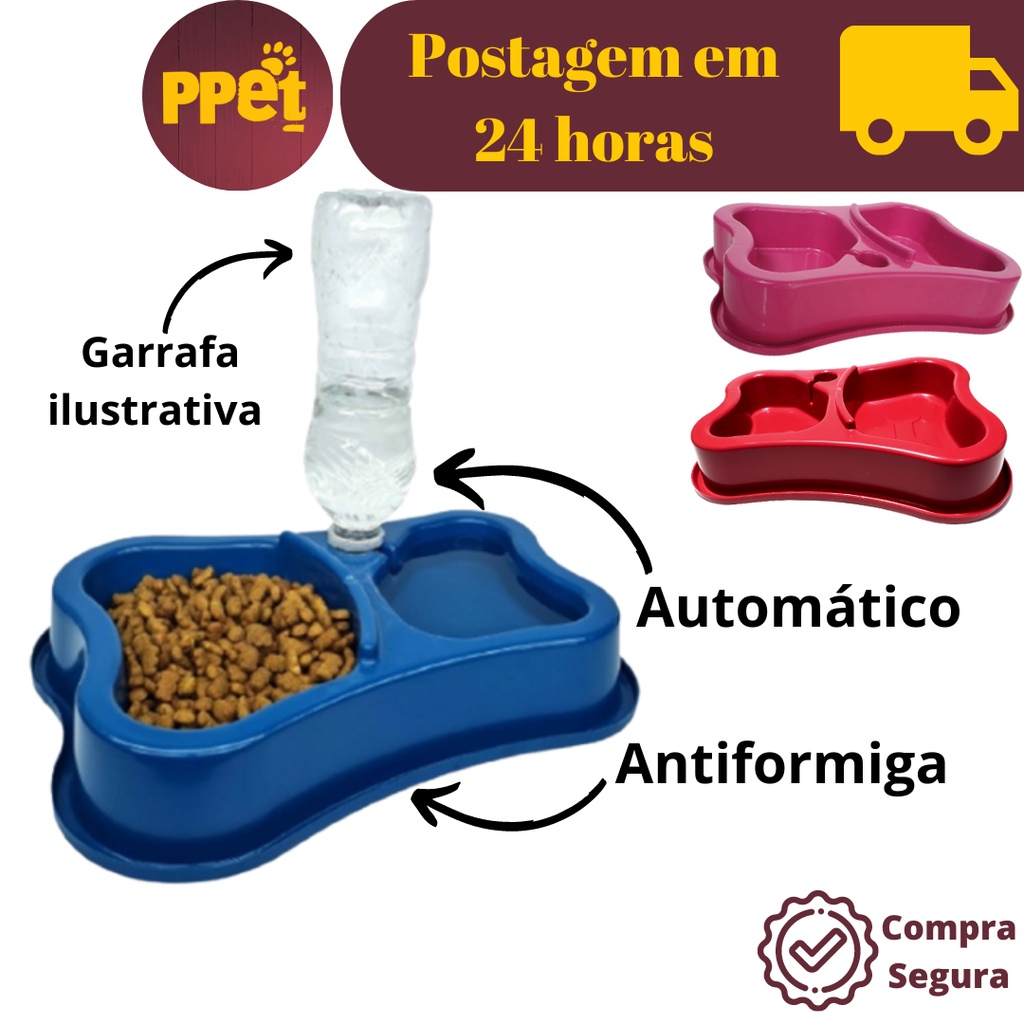 Comedouro Duplo Antiformiga Bebedouro Automático com Suporte para Garrafa