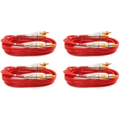 Kit 4 Cabos Rca 1 Metro Dupla Blindagem 1m 5mm Vermelho Plug Banhado a Ouro