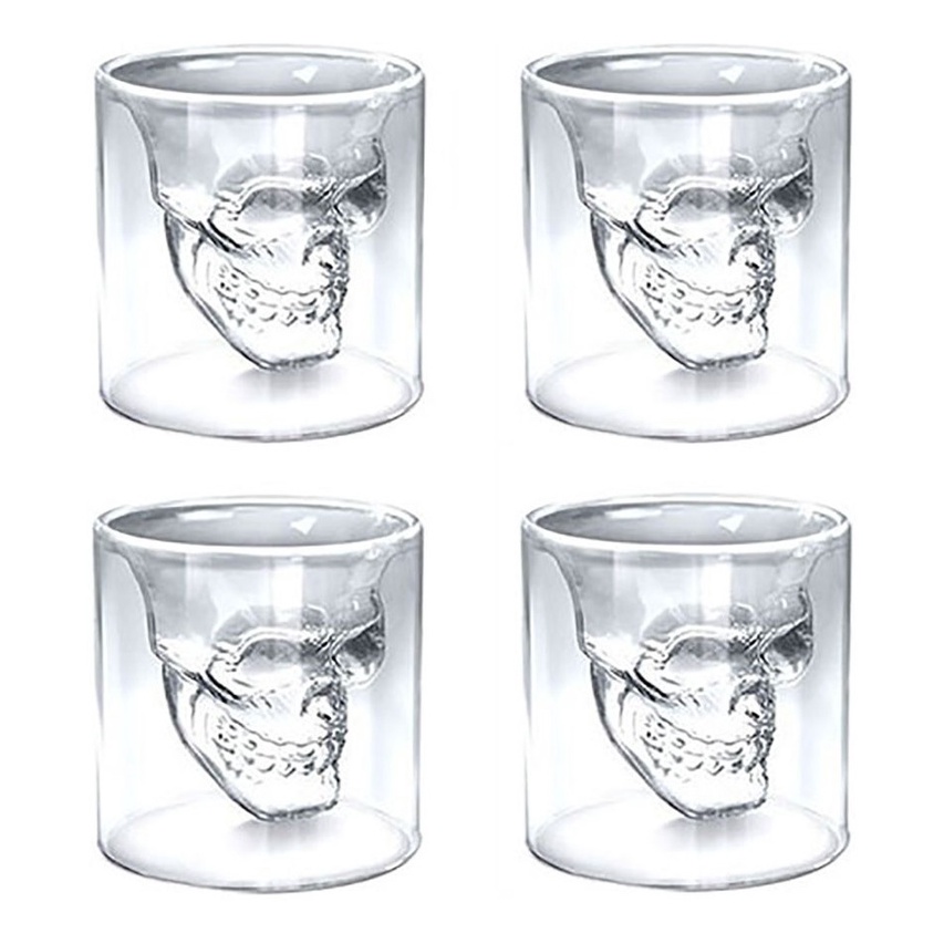 Kit 4 Copo De Vidro Shot Tequila Pinga Cachaça Café Caveira Crânio Isolado 25ml Promo