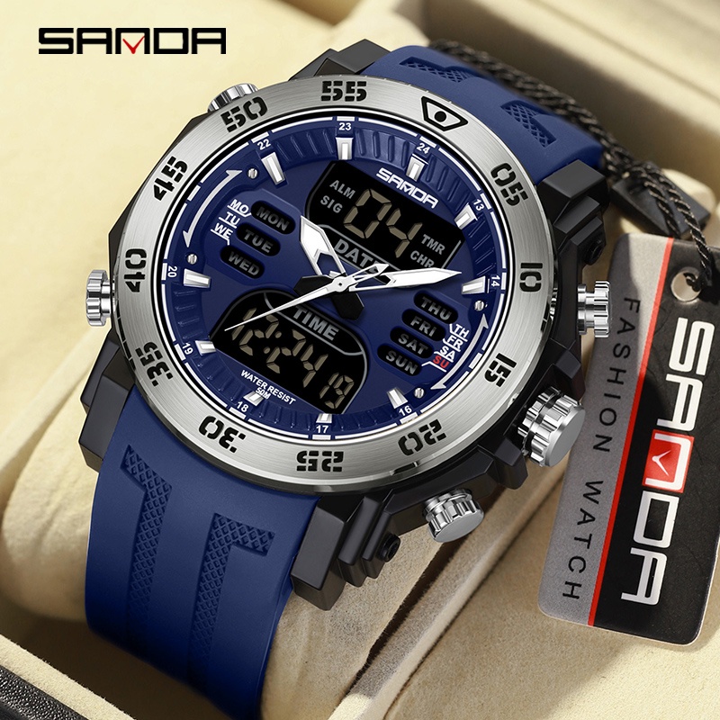 SANDA Relógio Digital Esportivo À Prova D'água Multifuncional De Luxo Moda Casual SD6029-3