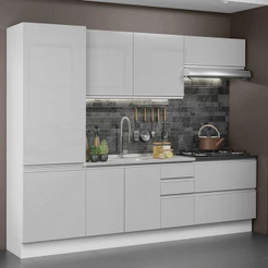 Cozinha Completa 100% MDF Madesa Acordes 260001 com Armário e Balcão - Frentes Branco Brilho