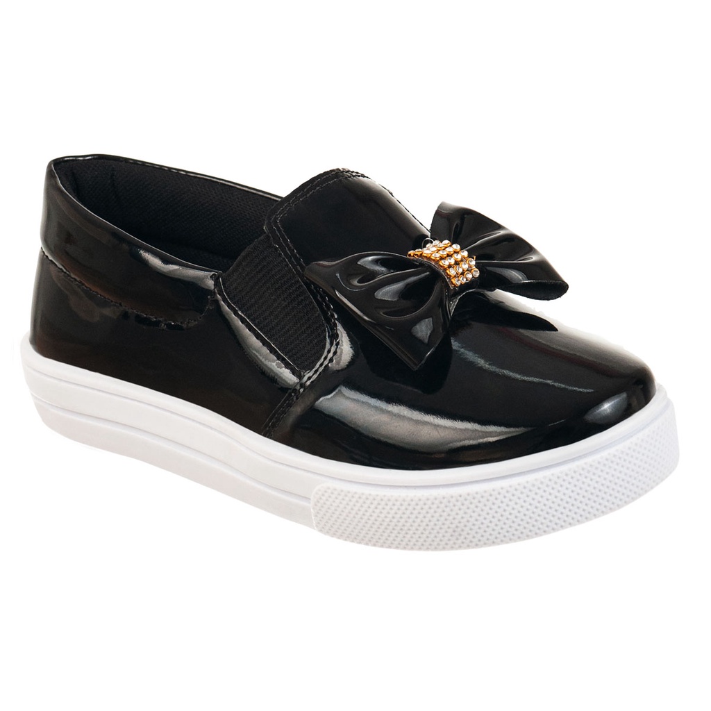Tênis Casual Infantil Feminino Iate Slip-on Menina Confortável Laço Strass Moda Atual Blogueira Festa Calce Fácil Leve