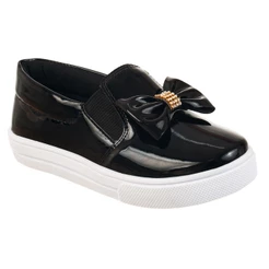 Tênis Casual Infantil Feminino Iate Slip-on Menina Confortável Laço Strass Moda Atual Blogueira Festa Calce Fácil Leve